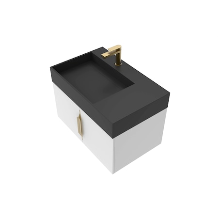 Castello Usa Amazon 30-inch White Left Vanity Set with Black Top and Gold Handles CB-MC-30W-GLD-2056L-BL